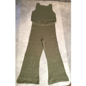 Say What Olive Green Knit 2 Piece Set Crop Top Wide Leg Pants RN 164103